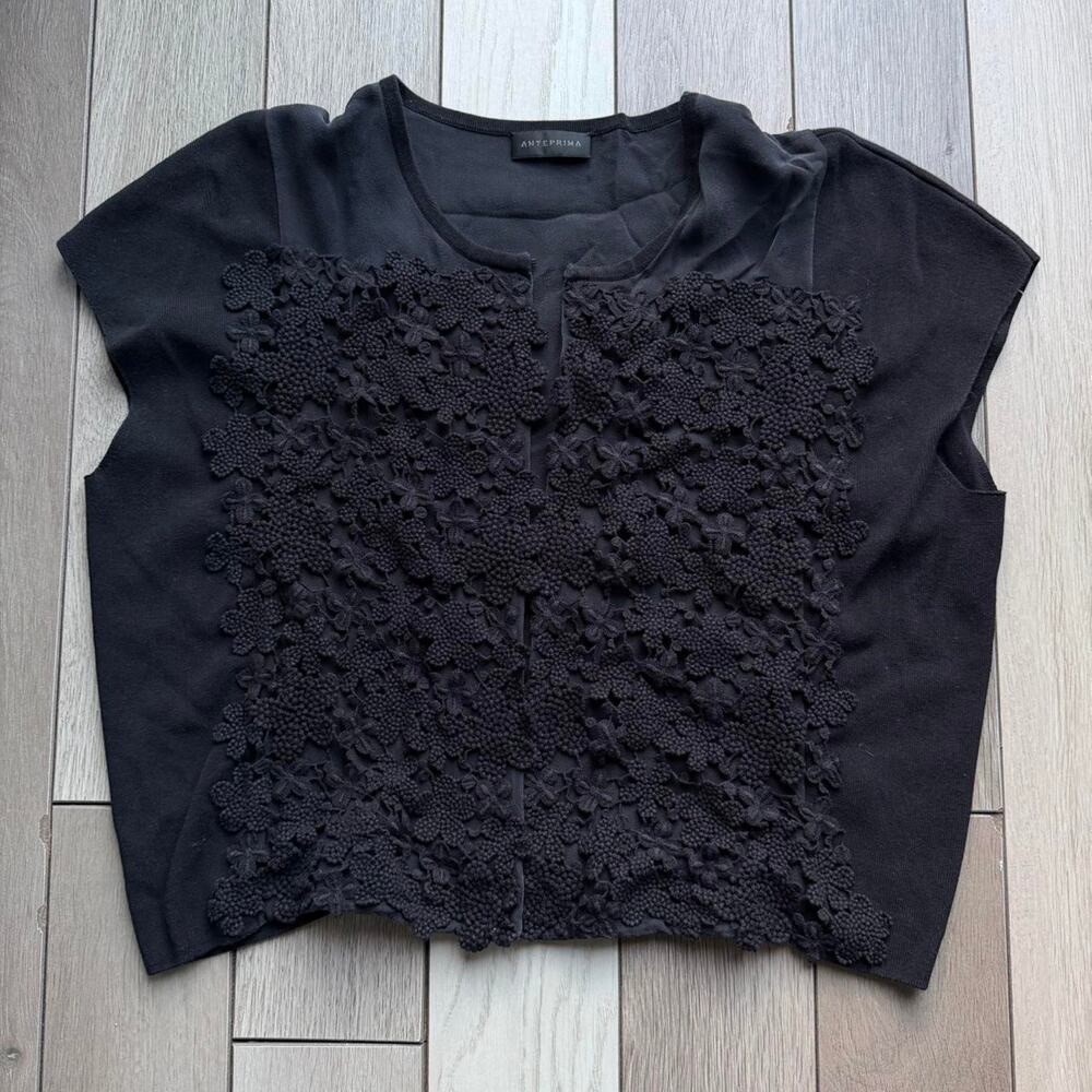 Anteprima black textured floral applique